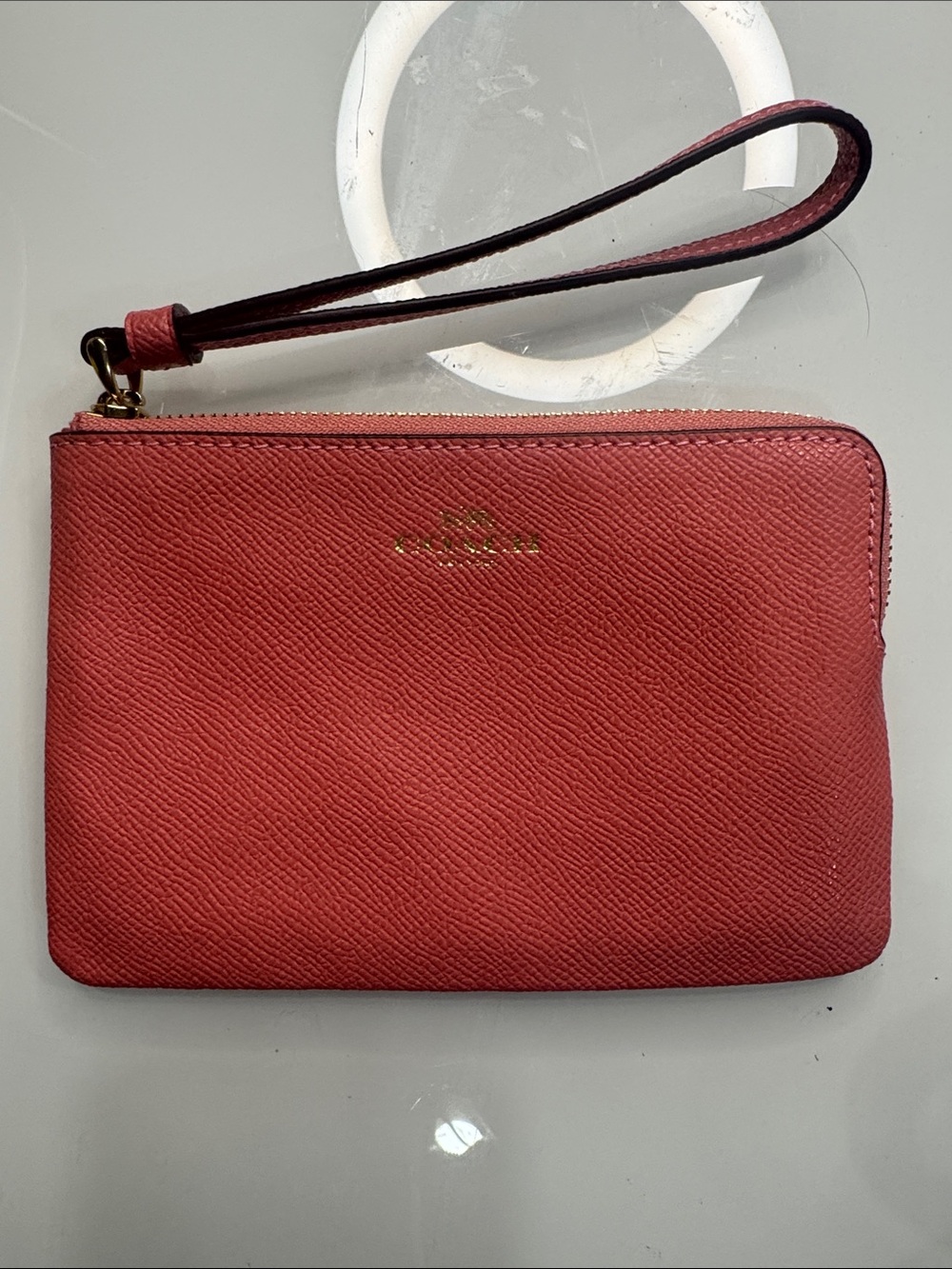 Coach Coral-Red Leather Wristlet with Strap